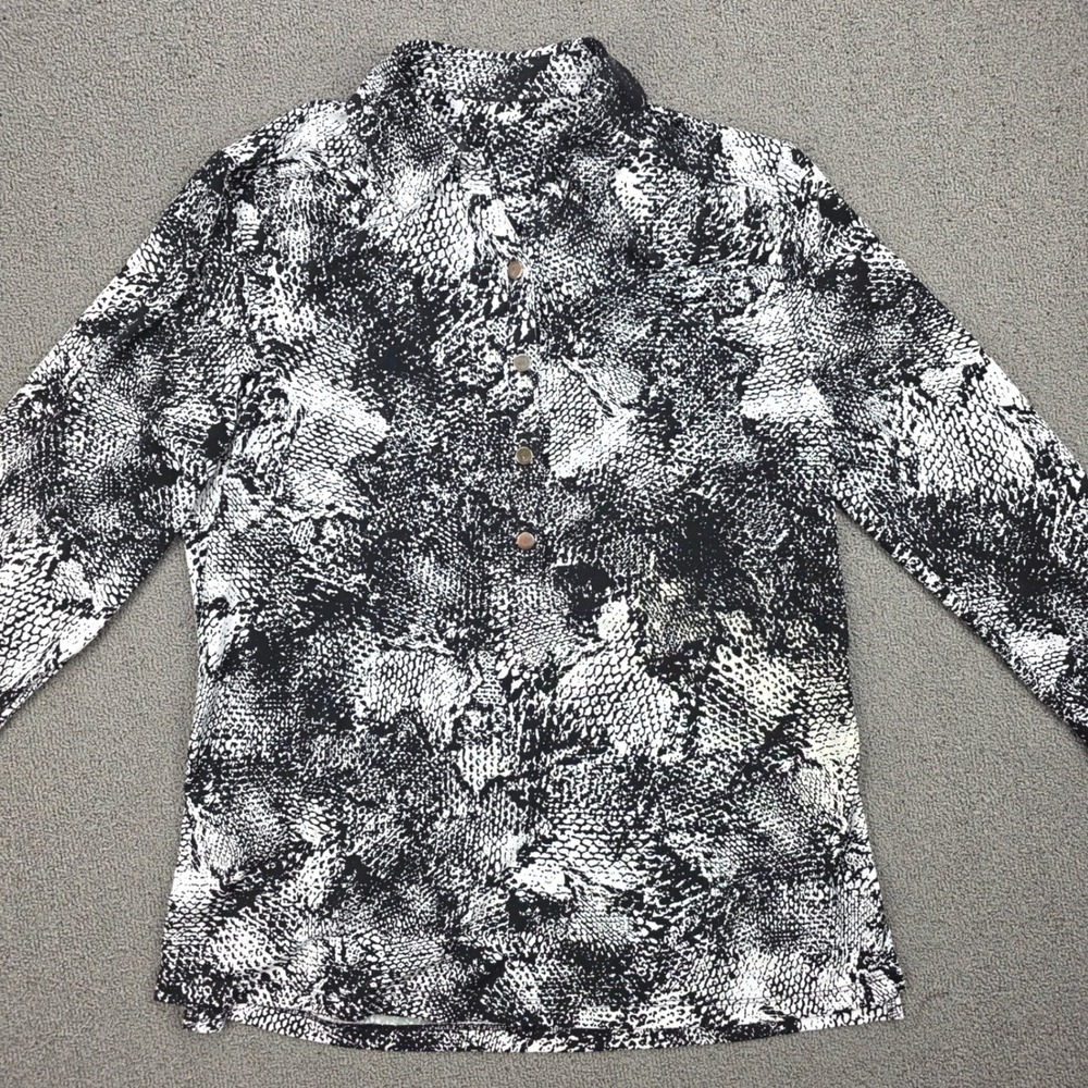 Dana Buchman Snakeskin Button Down Women Black White Animal Print Stretch Medium - Picture 2 of 6